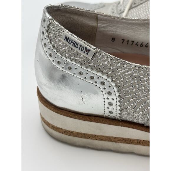 Mephisto Wing Tip Oxfords Wedge Platform Silver Leather Size 8.5 Air Relax - Picture 14 of 16